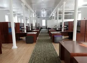 Panoramic view of a custom designed large office room