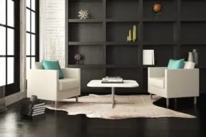 Lounge area designed with Black and White furniture