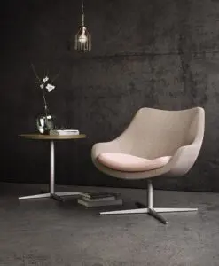 Gray and Pink Egg Chair with Table and Silver Accents