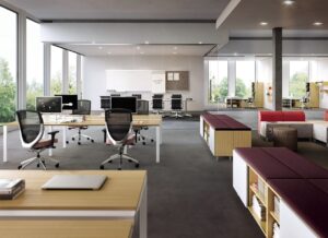 Open work place with complimentary furniture