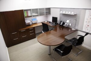 Office with a desk and excellent storage capacity