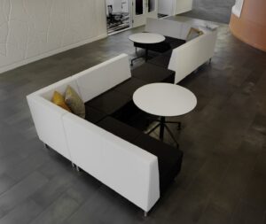 Seating area in the reception in black and white color