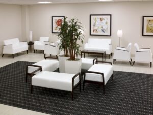 White colored furniture in the office reception area
